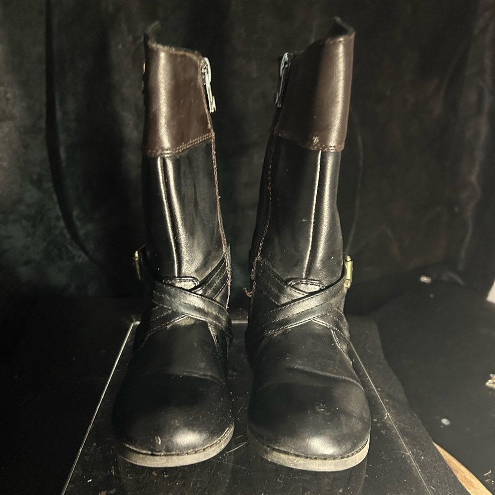 Girls Michael Kors Black and Brown Leather Boots